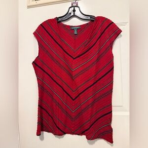 Lauren Ralph Lauren Red and Black Striped Blouse Large